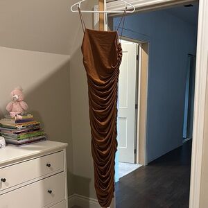 SHEIN Brown Ruched Spaghetti Strap Maxi Dress